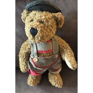 Vtg. Sunkid Bavarian Teddy Bear Plush Germany Suede Overalls 11” Stuffed Animal